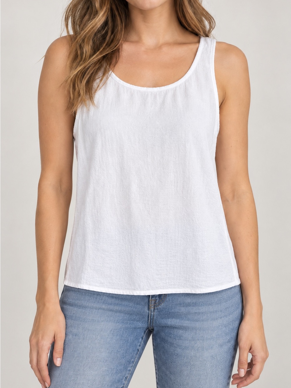 Eileen Fisher White Scoop Neck Rayon Tank Too size Small